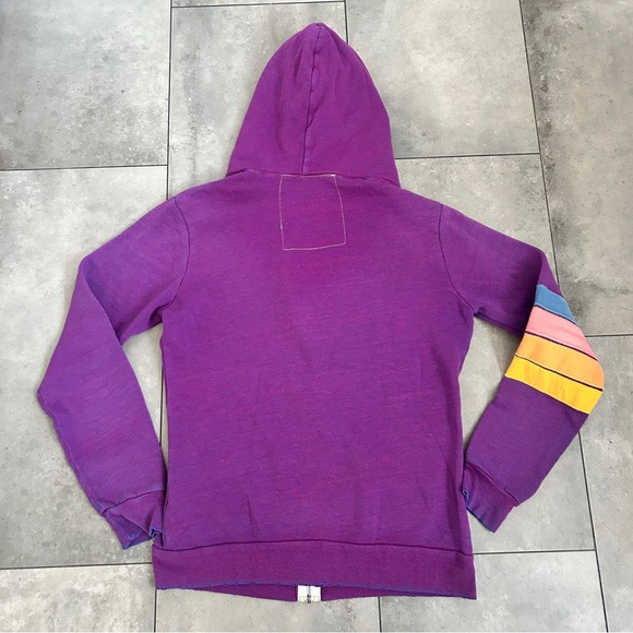 Aviator Nation purple signature rainbow stripe zip hoodie M - Picture 7 of 8